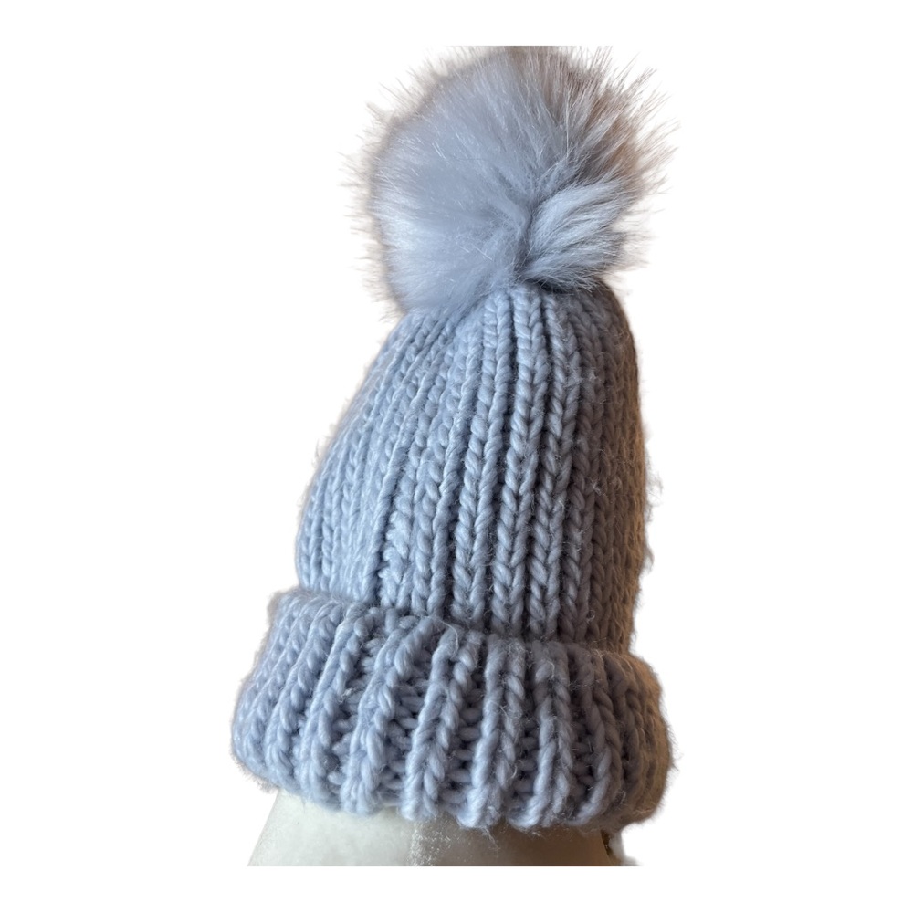 Acrylic dusty blue Pom Pom hat